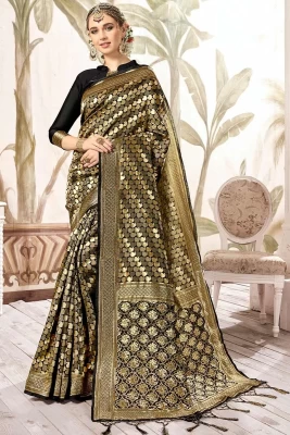Saree Black And Gold Color photo 1