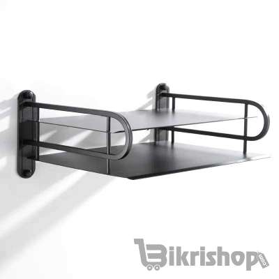 2 Layer Metal WiFi Router Stand, Wall Mount Shelf Bracket for Tv Box, Remote Control, Set Top Box, Aluminum, Black photo 1