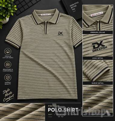 DREXFISH Premium Striped Cotton Polo Shirts For Men