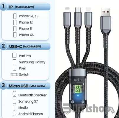 3 IN 1 Regrsi Charging Cable 100W Super Fast Charger USB Protecetion F photo 2